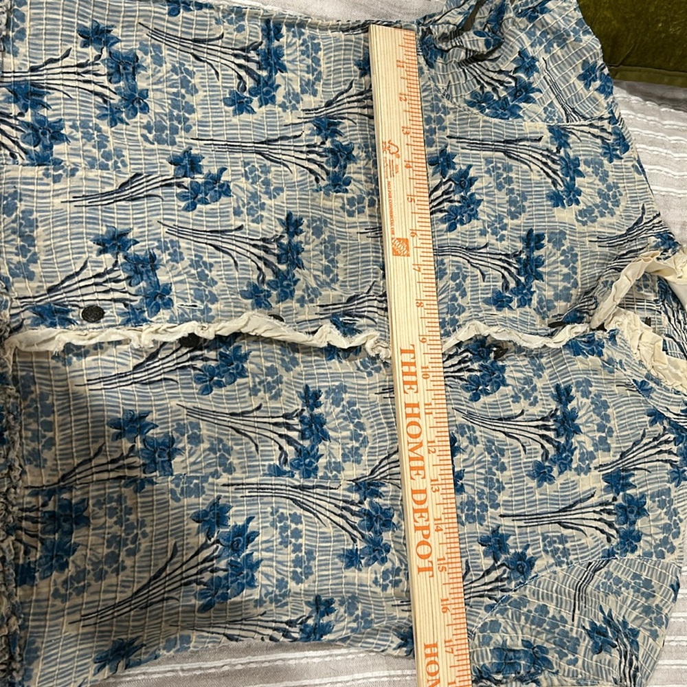 Free People Womens Boho Ruffle Tunic Top Size XS Blue Button Floral Short Sleeve - Picture 13 of 13